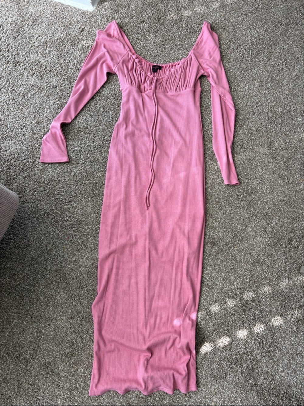Fiesta Pink Ribbed Long Sleeve Maxi Dress